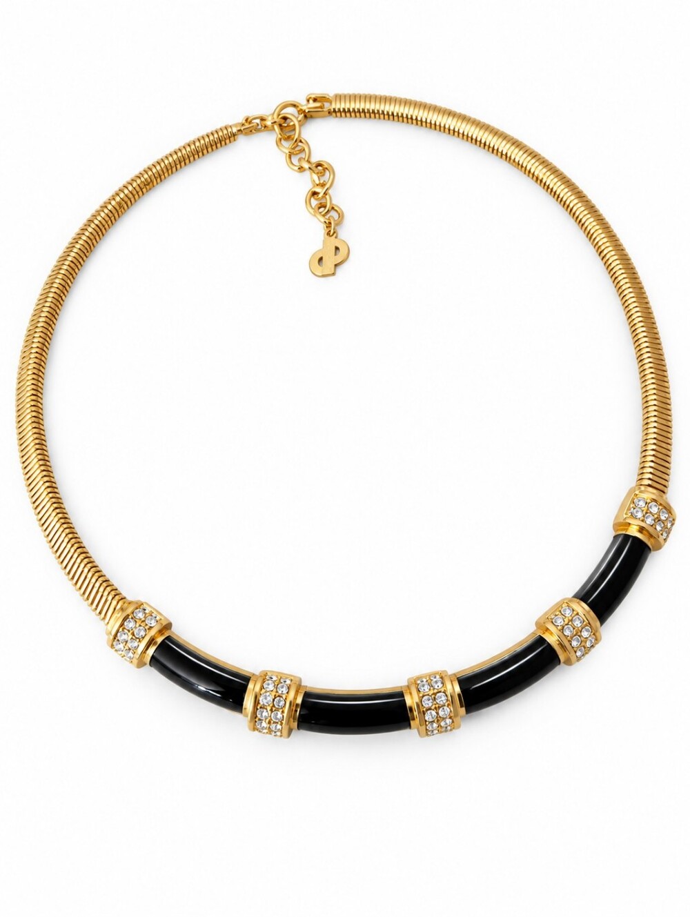 Vintage Christian Dior Gold Tone And Black Statement Necklace